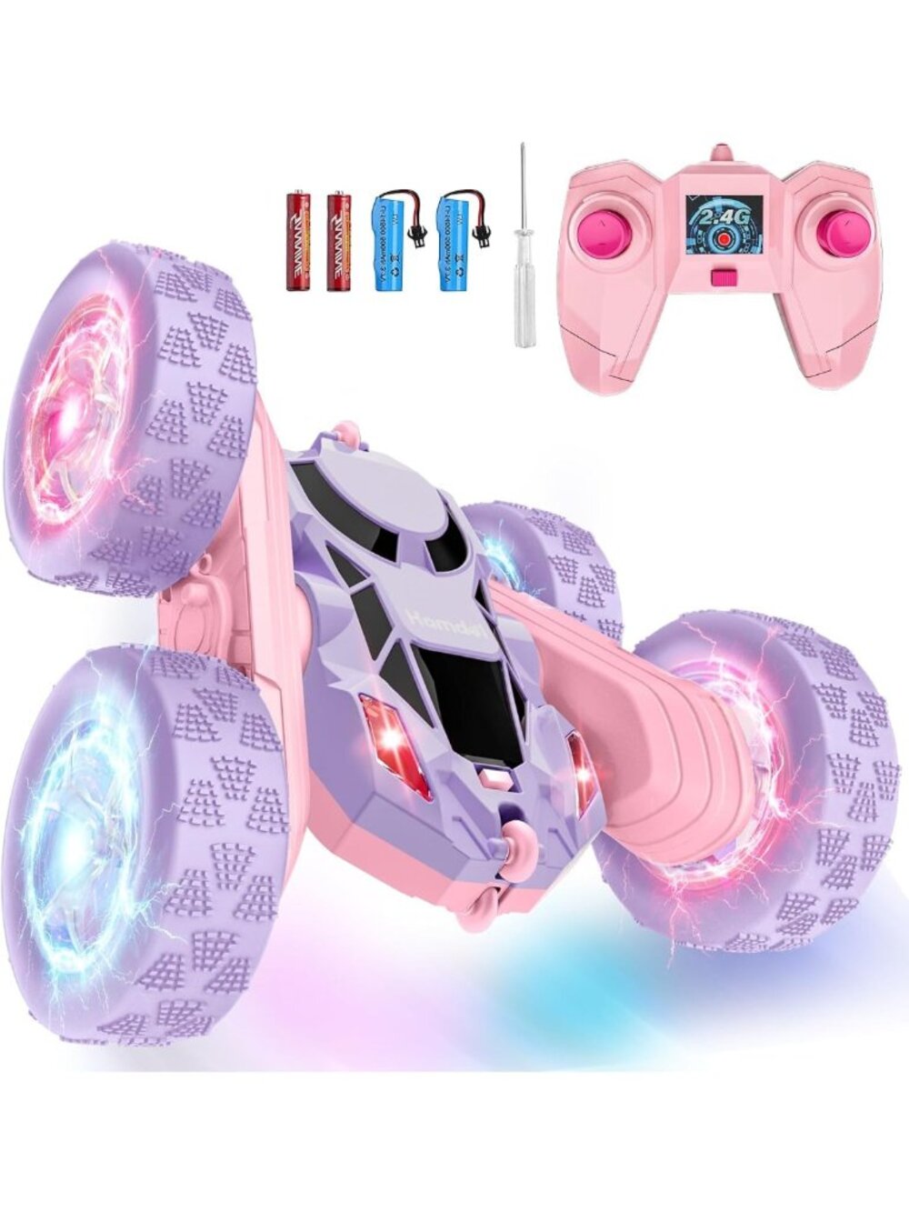 360° Rotating Remote Control Car - 4WD Stunt Toy with LED Wheels, Rechargeable